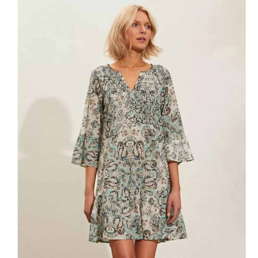 Odd Molly Anthropologie Annika Mini Dress Floral Printed Cotton L-3 New 255457